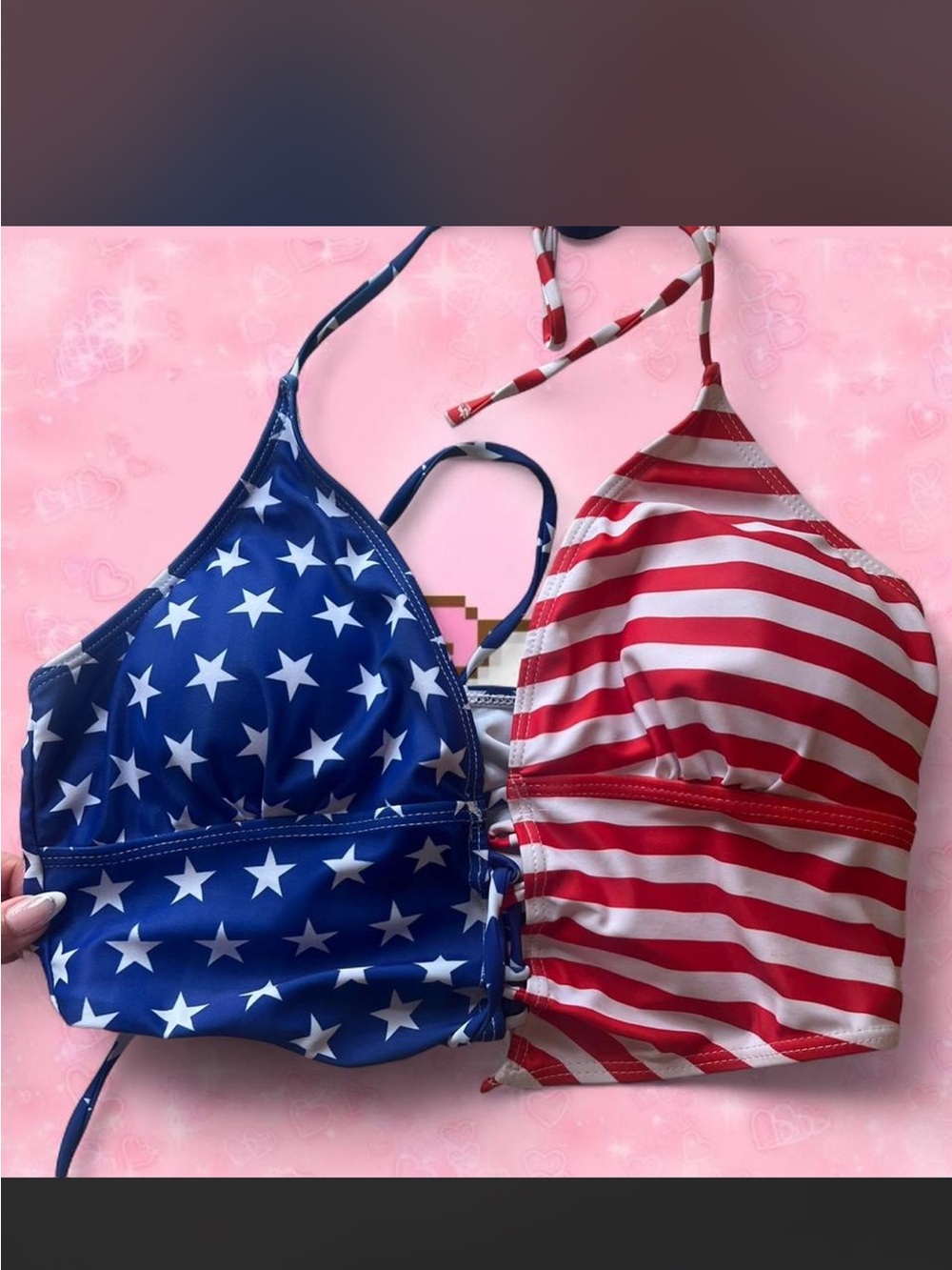 Patriotic Stars & Stripes Bikini Top - Size M